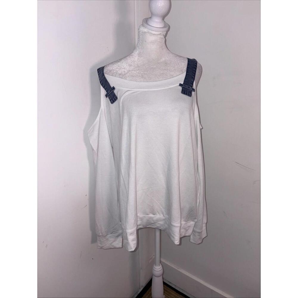 NWT Allison Brown NY Denim Straps Long Sleeve Blouse Soft Stylish Boho Hippy 1X